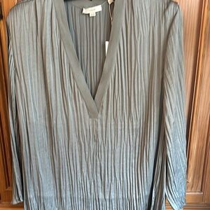 Elegant Grey Pleated V-Neck Top by Vince